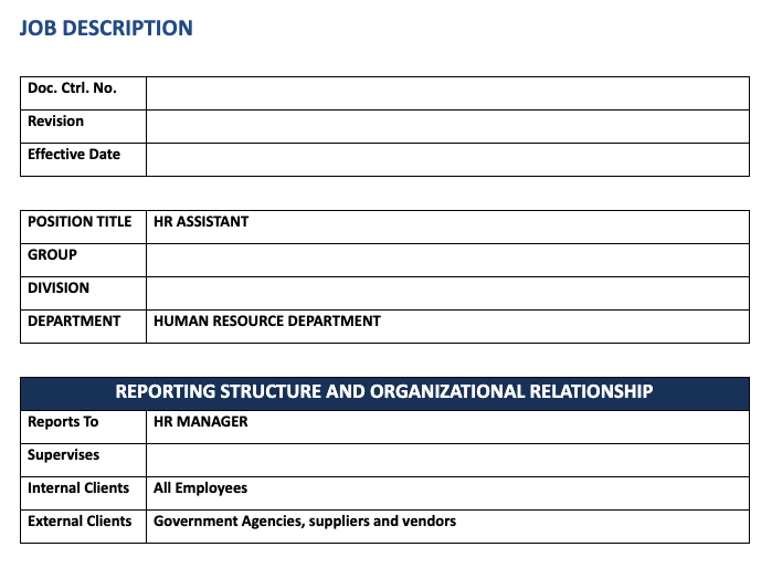 Job Description Template - HR Assistant (Logistics)